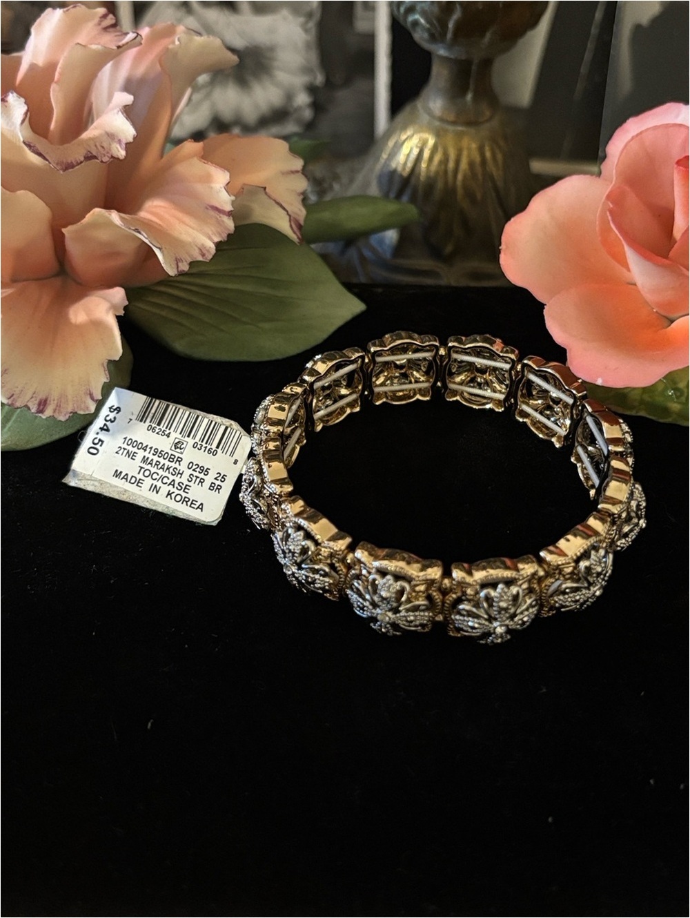 Ornate Floral Stretch Bracelet - Gold